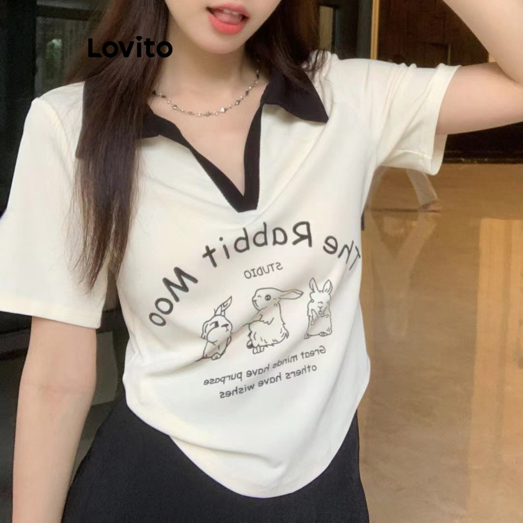 Lovito เสื้อยืด บล็อกสี ลำลองสำหรับผู้หญิง LNE75351