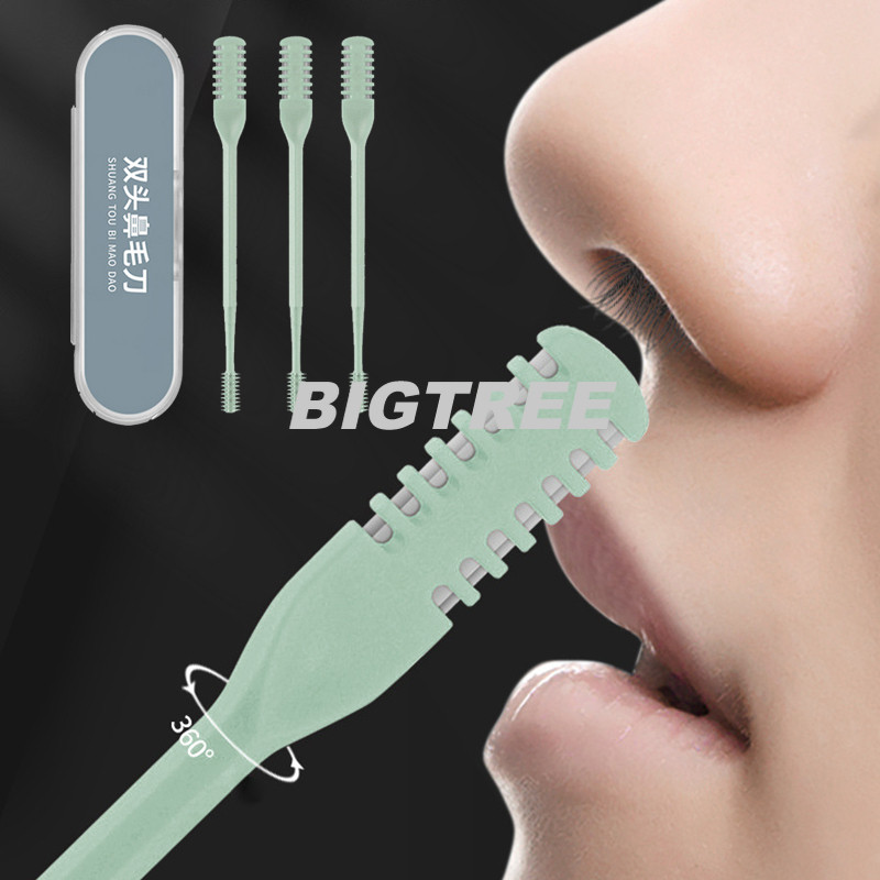 เครื่องเล็มขนจมูกแบบพกพา 2-in-1 Dual-side Blades Manual Nose Hair Remover ทําความสะอาดจมูกเครื่องมือทําความสะอาดขนจมูก