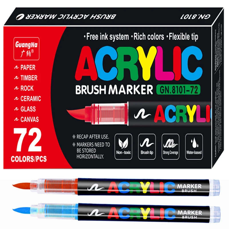 72สีอะคริลิคปากกามาร์กเกอร์สําหรับภาพวาดหิน,แปรงเคล็ดลับสีเครื่องหมาย,อุปกรณ์ศิลปะผ้าเครื่องหมายสีกันน้ํา GN8101