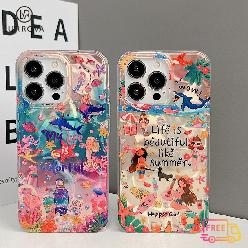 Case สำหรับ VIVO Y28 Y03 Y18 Y02T Y100 Y17S Y27 Y02 Y35 Y22 Y12 Y20 Y21 Y33S Y30 Y15 Y15S Y15A Y12A Y50 Y11 Y11 Y20A Y21 Y11 V25 V25E V27 V29 V30 ใต้ทะเลเมอร์เมดซิลิโคนโทรศัพท์ Case