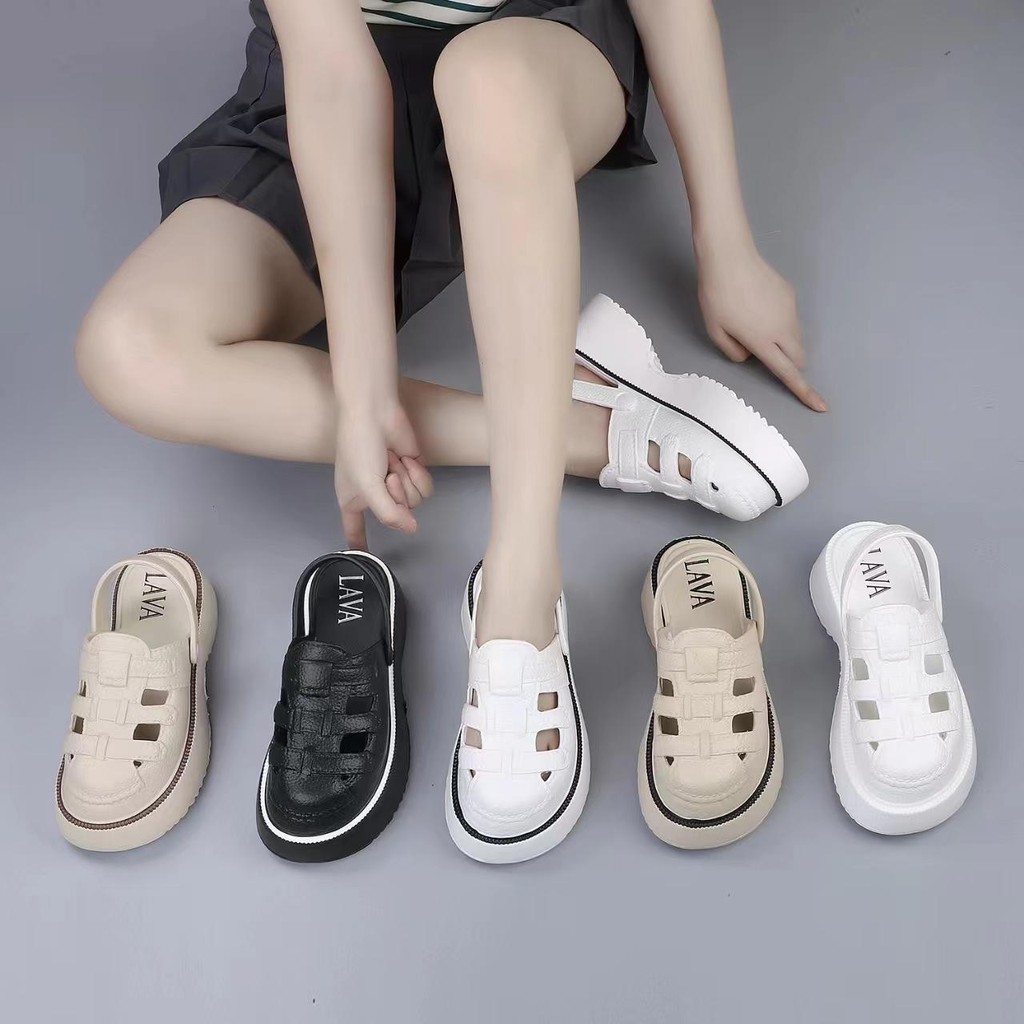 (+1ไซส์)LAVA 2488-1 รองเ้ทาอีวีเอ น่ารักใส่ได้2แบบ เปิดส้นและรัดส้น เสริมสูง 7 ซม น้ำหนักเบาใส่สบาย