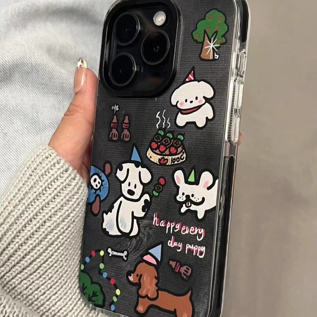 Ins เค้กลูกสุนัขนุ่มโปร่งใสกรณี Anti-Fall เคสโทรศัพท์สําหรับ iPhone 16 Promax 15 Promax 12 13 Mini 14plus 11 Pro Max X XS XR XS Max 7 8 plus Se2020 6G 6Plus
