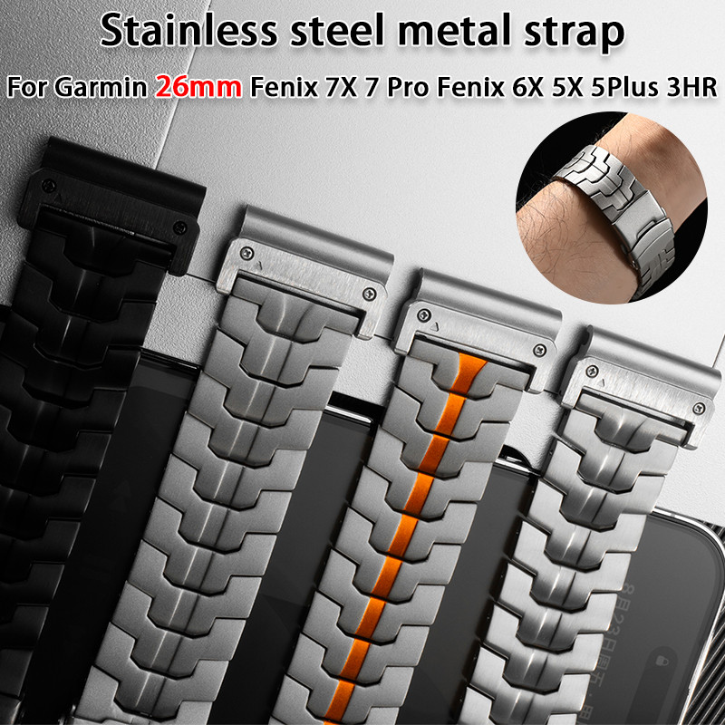 26 มม.สแตนเลสสตีลโลหะสําหรับ Garmin Fenix 7X 7 Pro Fenix 6X 6 5X 5Plus Tactix 7 3HR Descent MK1 mk2 