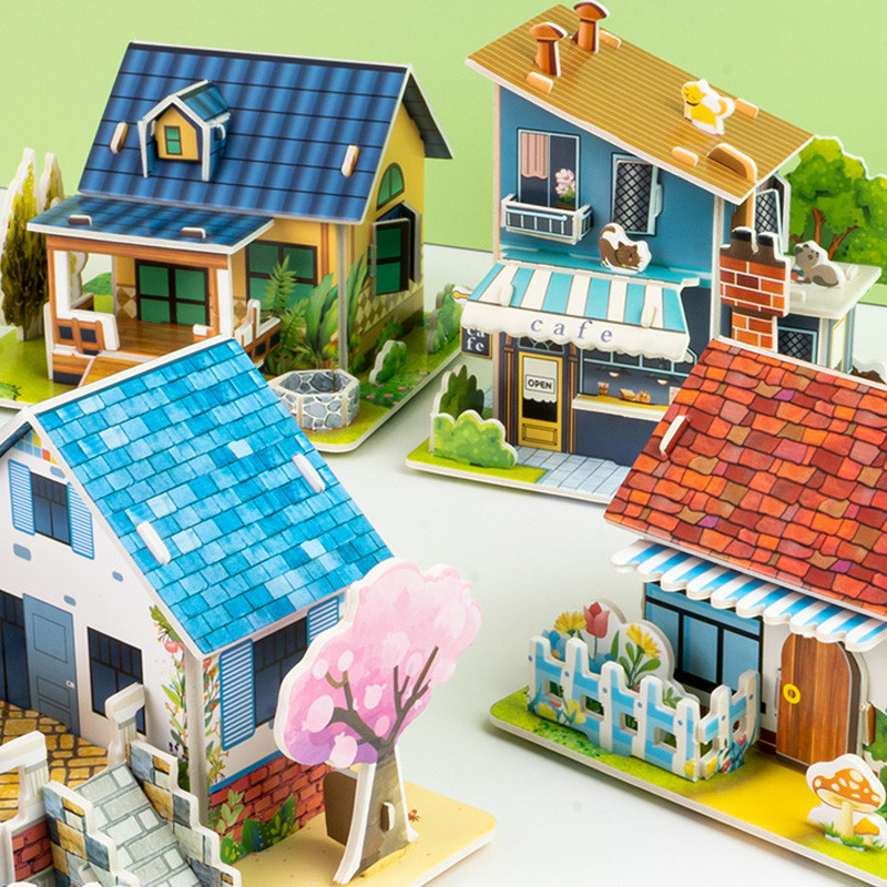 ใหม่三维 DIY Building Puzzle การ์ตูนบ้านจิ๊กซอว์ปริศนาเด็กเล่น Art & Craft ของเล่นเพื่อการศึกษาสําหรับเด็ก