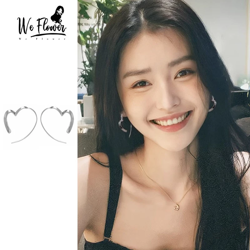 เราดอกไม้ ความเรียบง่าย ส925เงินขนาดใหญ่เปิดหัวใจห่วงต่างหูสําหรับผู้หญิงสาวหมั้นอาหารค่ําพรรคหูเครื่องประดับอุปกรณ์