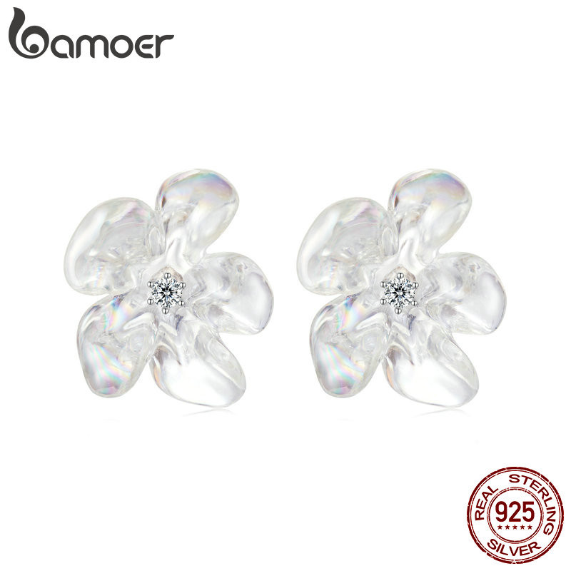 BAMOER บามอส ต่างหูเงินแท้ 925 ดอกไม้สดออกแบบเครื่องประดับของขวัญสําหรับผู้หญิง