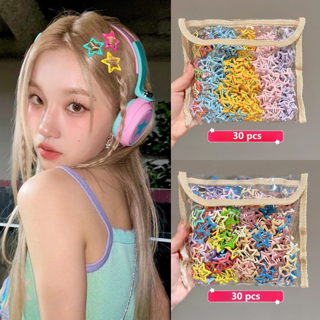 30 ชิ้นชุดเกาหลีสีสัน Star กิ๊บติดผมผู้หญิง BB คลิปสาวน่ารักแฟชั่น Hairpins INS Dopamine เครื่องประดับผม