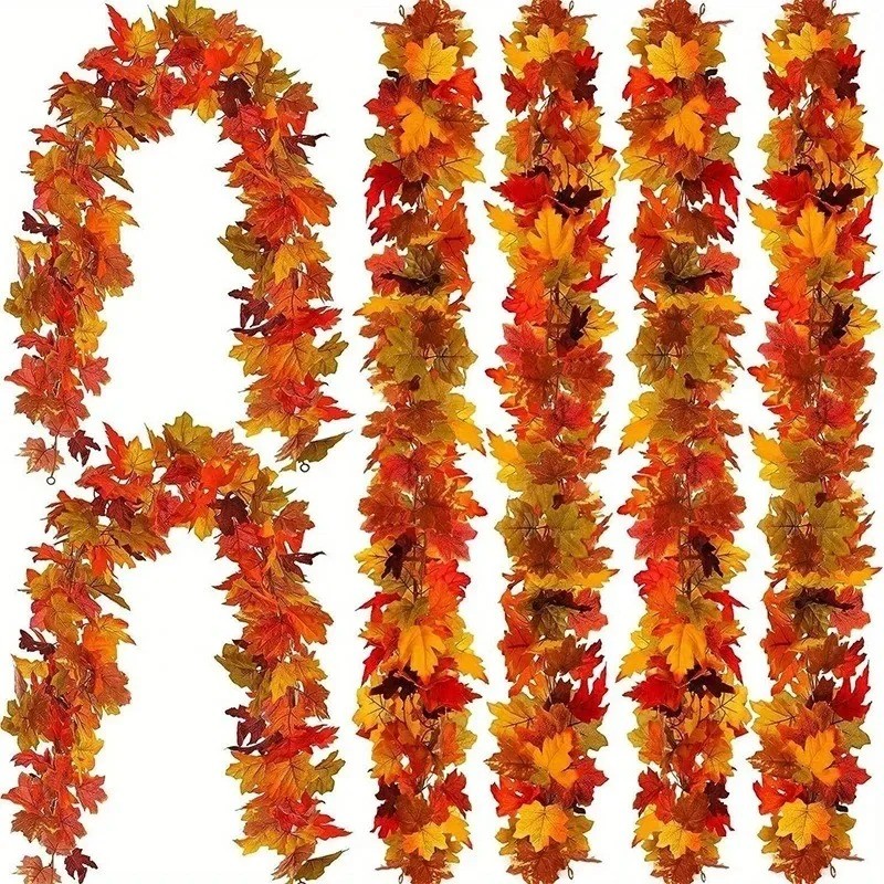 2m ประดิษฐ์ Maple ใบดอกไม้ Garland แขวนฤดูใบไม้ร่วง Vine พืชสําหรับตกแต่งบ้านสวนเตาผิงฮาโลวีนตกแต่งคริสต์มาสวันขอบคุณพระเจ้าตกแต่งนอกในร่ม Dec