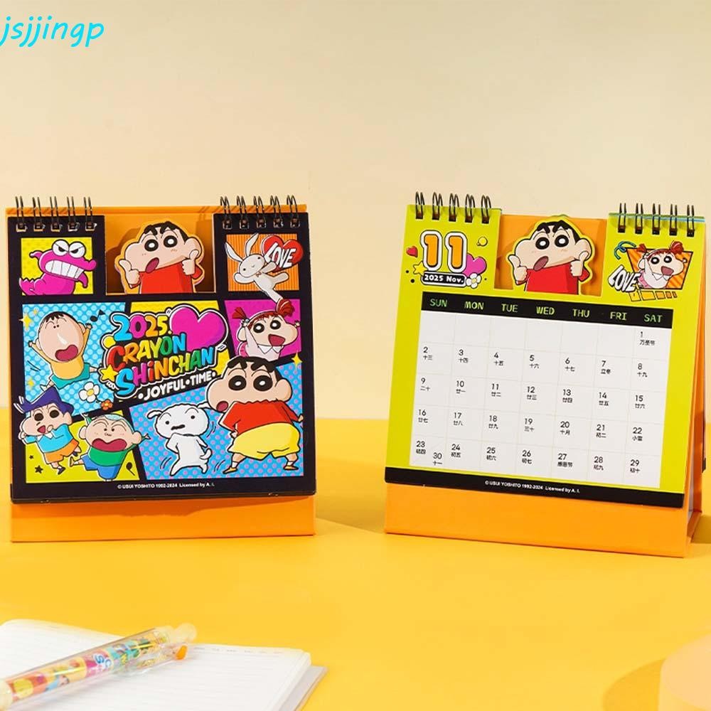 Jsjjingp 2025 ปฏิทิน, กําหนดปีขดลวดยืนพลิกปฏิทิน ดินสอสี หน้าแข้ง-ชาน, ตกแต่งโต๊ะน่ารักตารางประจําวันตารางวางแผนปฏิทินโต๊ะจัด