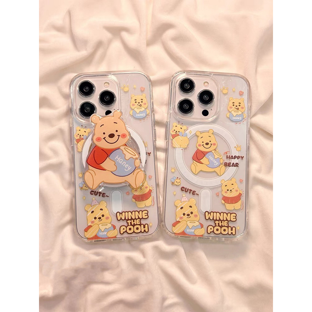 เคสโทรศัพท์มือถือสำหรับ iPhone 11 12 13 14 15 16 Pro Max PLUS น้ำผึ้งหมีพูห์หุ้มทั้งเครื่องเคสนิ่มกันกระแทกเคสป้องกันเคสแม่เหล็ก pc25