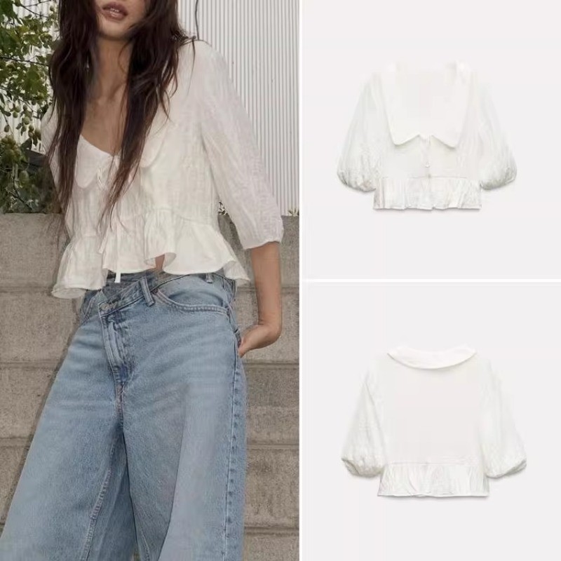 Zara 2024 ฤดูใบไม้ร่วงผลิตภัณฑ์ใหม่เสื้อผ้าสตรีประณีตที่ไม่ซ้ํากันแฟชั่นขนาดเล็กรอบปกปุย ผ้าแจ็คการ์ด เสื้อ 4661116