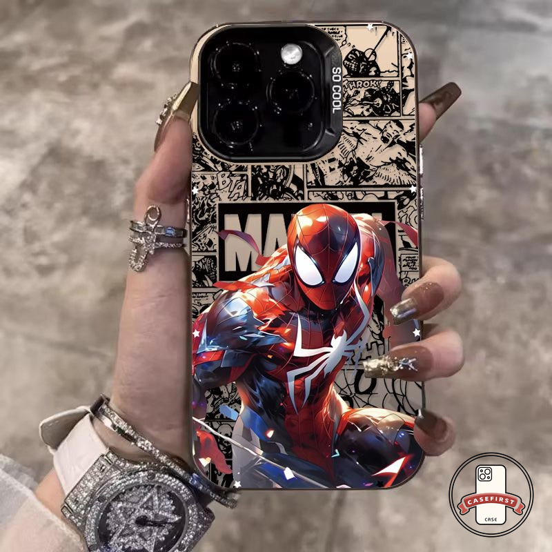 เท่การ์ตูนสไปเดอร์แมนสุดหรูเคส ที่ใช้ร่วมกันได้กับ IPhone 15 16 13 14 12 11 Pro Max 7Plus 15 8 14 16 Plus XR X XS Max SE