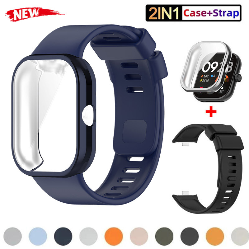 สายรัดซิลิโคนอ่อนนุ่ม + TPU เคสชุบอย่างเต็มที่เข้ากันได้สําหรับ Redmi Watch 4 Watchband สร้อยข้อมือ Band Correa กันกระแทกป้องกันหน้าจอฝาครอบเชลล์