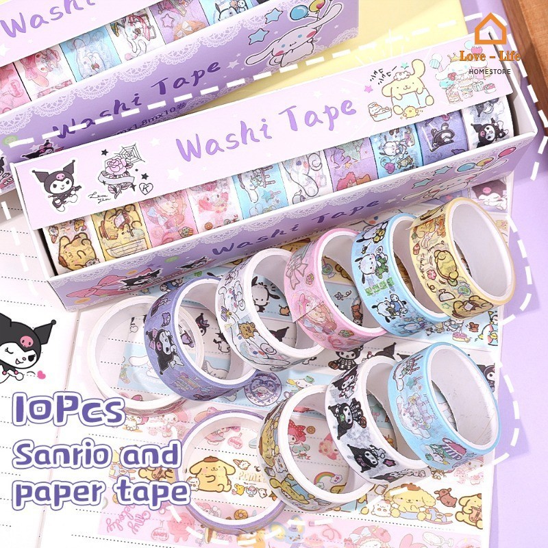 SANRIO 10ม้วน/แพ็ค ซานริโอ คุโรมิ เทปกาวตกแต่ง-โรงเรียนวารสารอุปกรณ์-สมุด น่ารัก เครื่องเขียนกระดาษกาวเทป