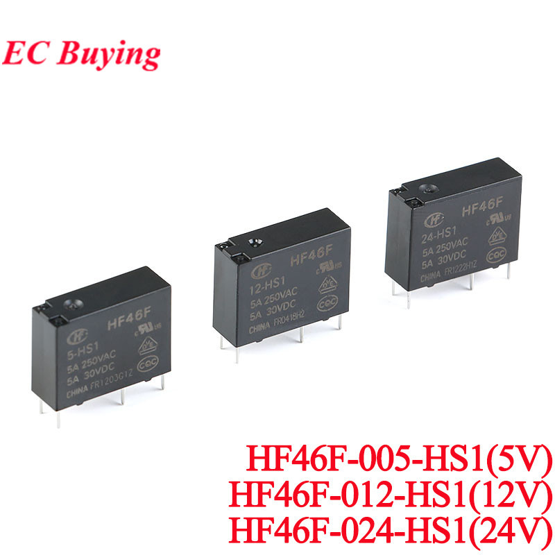 2 ชิ้น/ HF46F รีเลย์ HF46F-005-HS1 HF46F-012-HS1 HF46F-024-HS1 4PIN 5A DC 5V 12V 24V รีเลย์ Rele Rel