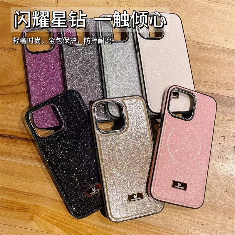 Tpu + PC Super Magnetic แฟชั่น Glitter แฟชั่น high-end Swarovski เคสโทรศัพท์สําหรับ iphone 16 15 14 13 12 promax กรณีรวมทุกอย่าง Drop Proof 15pro 13 เคสโทรศัพท์