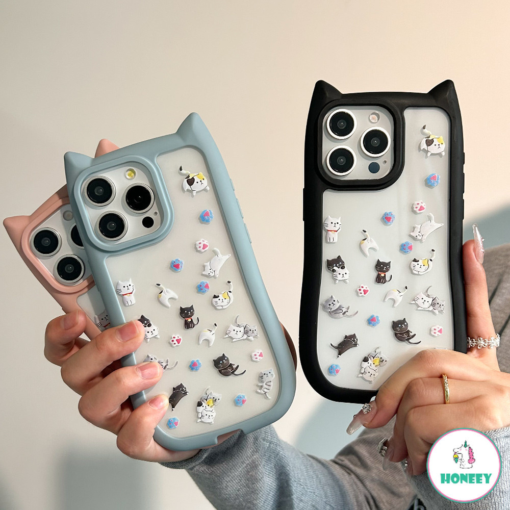 น่ารัก Full Kitty Cat 3D หูแมวล้างเคสโทรศัพท์สําหรับ IPhone 15 14 Plus 13 11 12 Pro Max เกาหลี Girly กรอบซิลิโคนอ่อนนุ่มกันกระแทกอะคริลิคปกหลัง