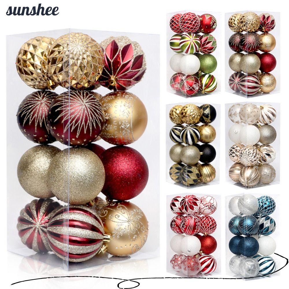 Sunshee 16 ชิ้นทาสีคริสต์มาส Ball, 8 ซม.Glitter Christma ต้นไม้แขวน Ball, DIY ของขวัญที่มีสีสันต้นคริสต์มาสเครื่องประดับ Xmas แขวนจี้คริสต์มาสต้นไม้ลูกตกแต่งบ้าน