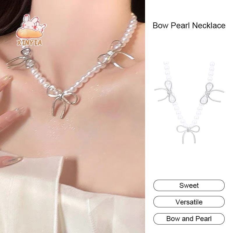 โบว์สร้อยคอไข่มุกหญิง Niche Sweet Collarbone Chain อารมณ์การออกแบบ Sense คอ Chain XINYIA.TH