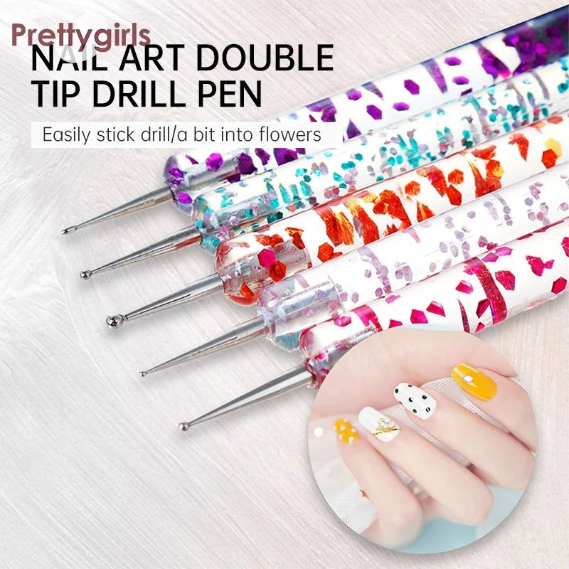 PY.thDouble Head Point Diamond Pen อะคริลิคผู้ถือปากกา Point Flower Pen Nail Art ปากกา 5 ชิ้น Set-PY