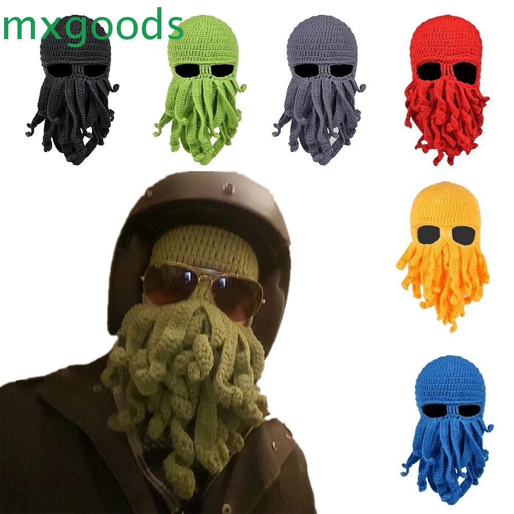MXGOODS Balaclava หมวก, Beard ฮาโลวีนถักหมวก, ความแปลกใหม่ Skullies สัตว์ Cthulu Full Face ฝาครอบหมวกสกีหญิง/ชาย