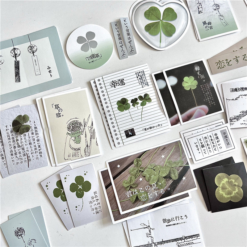Steve 42pcs y2k four-leaf Clover Special Series สติกเกอร์แพ็คตัดฟิล์มการ์ดบรรจุภัณฑ์วัสดุ Jounal ตกแต่งวัสดุสติกเกอร์