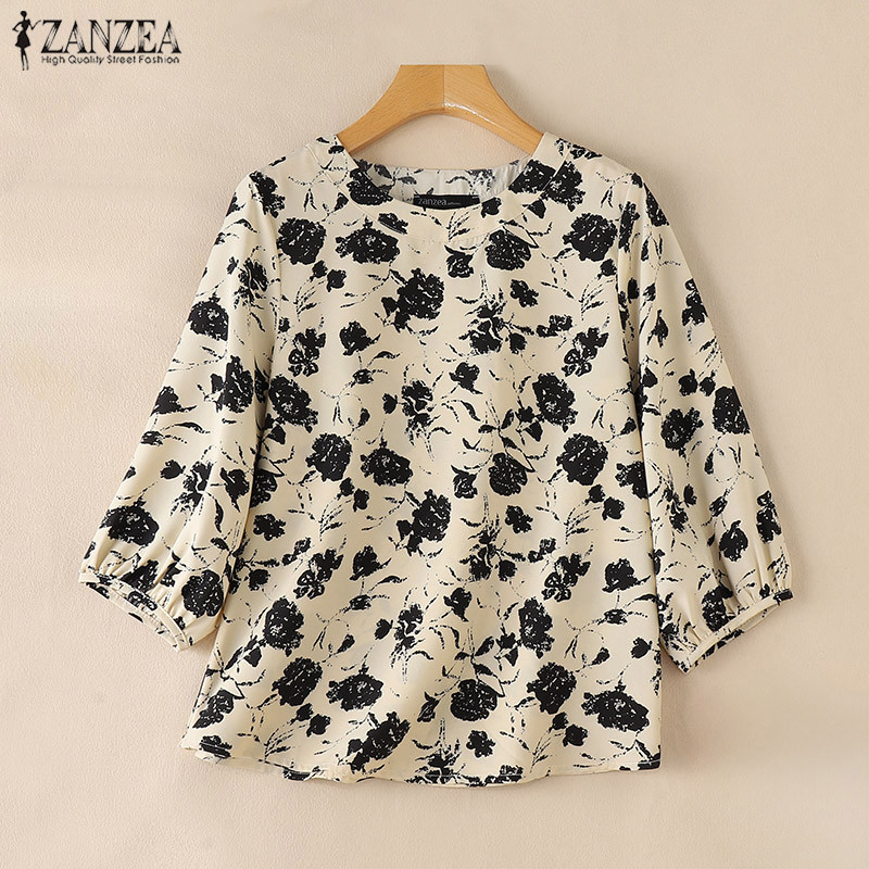 Zanzea เสื้อเบลาส์แขน 3/4 พิมพ์ลายดอกไม้สําหรับผู้หญิง
