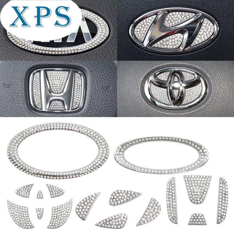 ขายร้อน Xps rhinestone ฝาครอบสติกเกอร์เพชรคริสตัลโลโก้พวงมาลัยรถสัญลักษณ์สําหรับ Toyota Honda Hyundai Kia Ford อุปกรณ์ตกแต่งภายใน