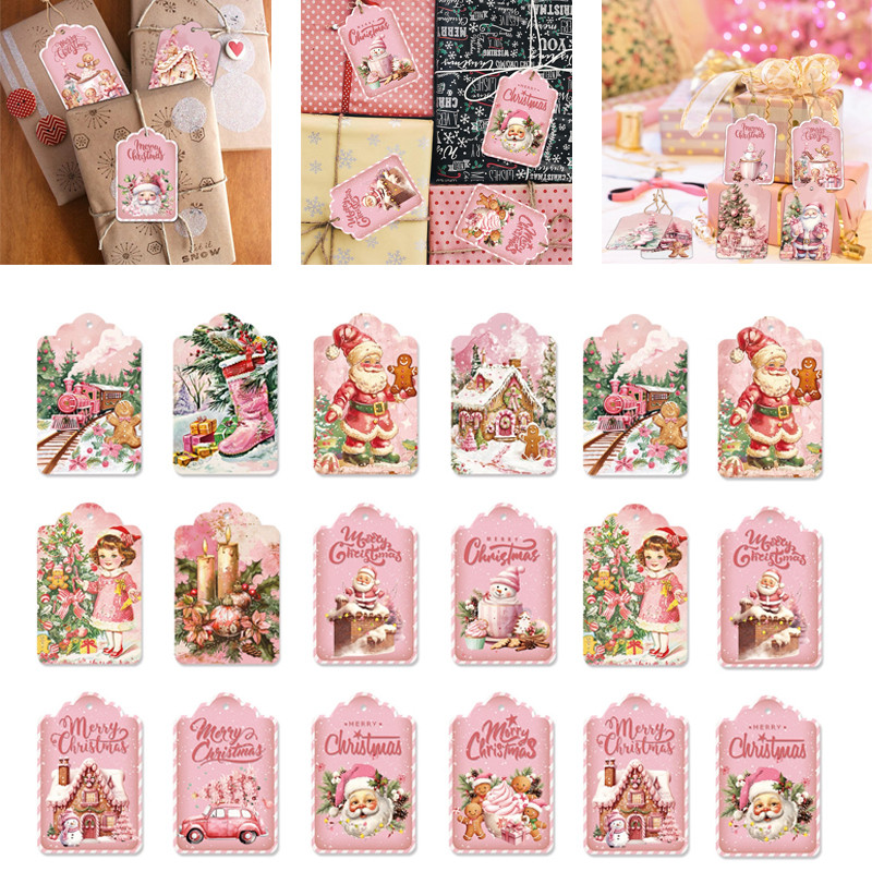คริสต์มาสสีชมพูแขวนแท็กเชือกกวางป้ายกระดาษสําหรับตกแต่งงานปาร์ตี้ ทําเอง ของขวัญอุปกรณ์บรรจุภัณฑ์