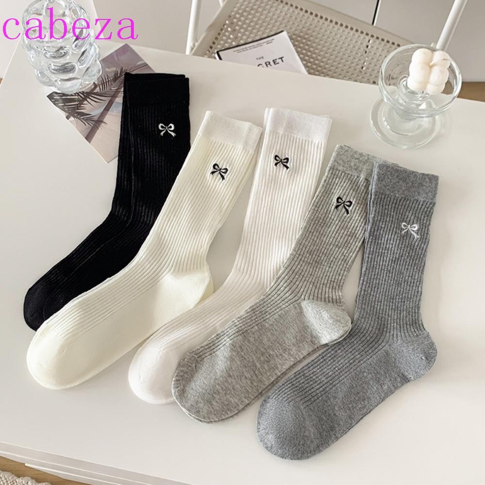 Cabeza เย็บปักถักร้อยถุงเท้า Bowknot, JK Lolita Balletcore Bow Sock, Preppy สไตล์สไตล์เกาหลีเรียบง่ายบางเฉียบฤดูร้อน
