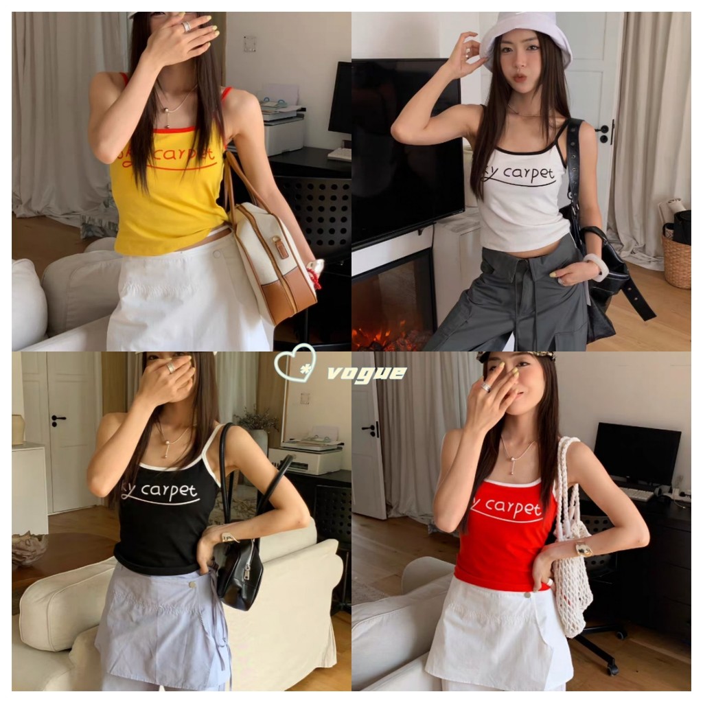 Vogue พร้อมส่ง สายเดี่ยวเสื้อกล้าม ล้าม อักษร มีฟองน้ำในตัว เสื้อผ้า แฟชั่น ผู้หญิง (FY2091-L)