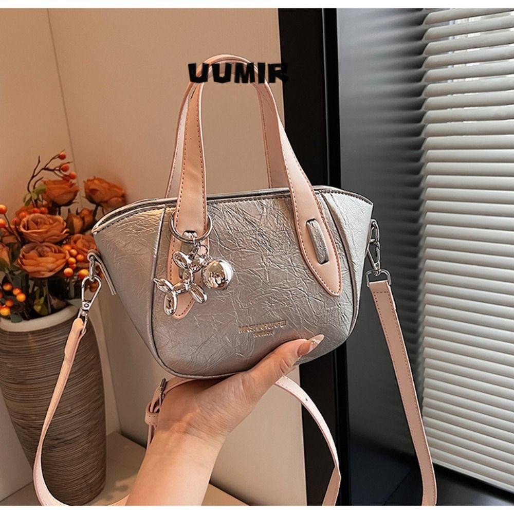 Dumpling Bag, PU Leather Contrasting Color Crossbody Bucket Bag, กระเป๋าถือระดับไฮเอนด์