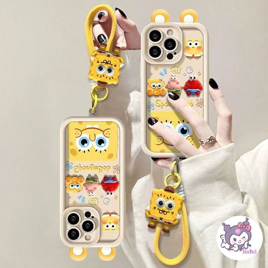 สําหรับsamsung S24 Ultra S24Plus S23FE Samsung S21FE S23Plus S23 S22 S21 Ultra S21 Plus A73 A72 A52 A52S A25 5G MatteซิลิคอนS Spongebobตุ๊กตาคู่กรณี + โซ่นุ่ม