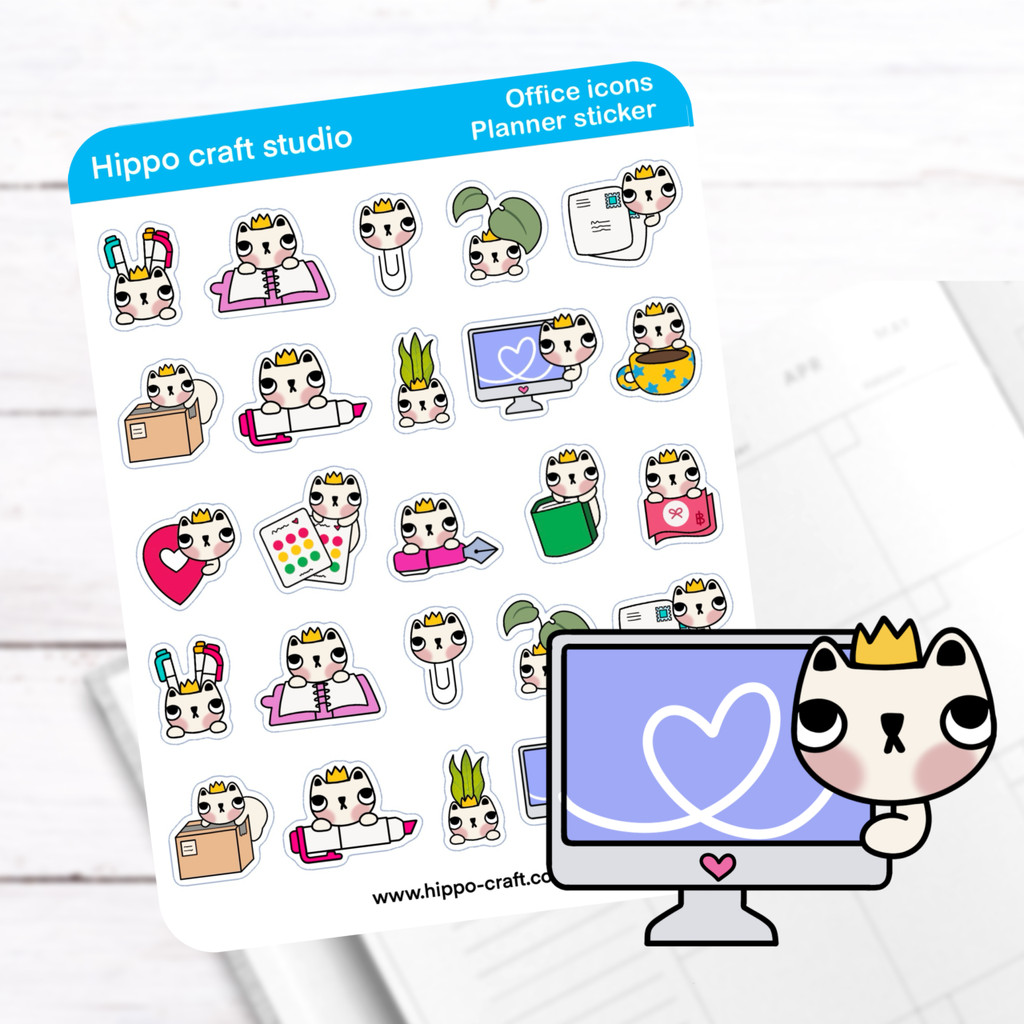 Office icons planner | Doodle sticker sheet สติ๊กเกอร์ไอคอนงานอ็อฟฟิต สไตล์ดูเดิล สีสันสดใส