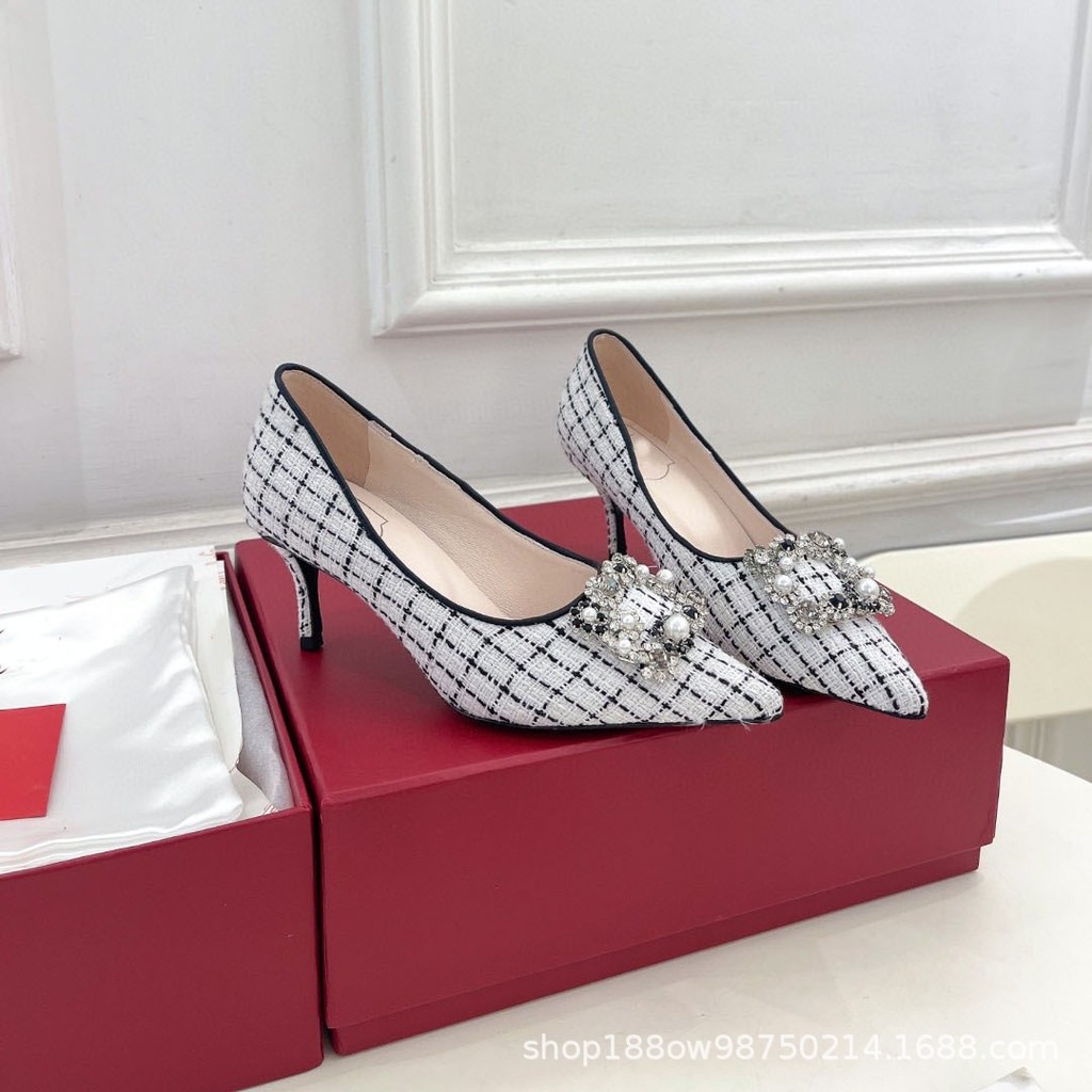 รองเท้าส้นสูงหัวแหลม Roger vivier Houndstooth rhinestone