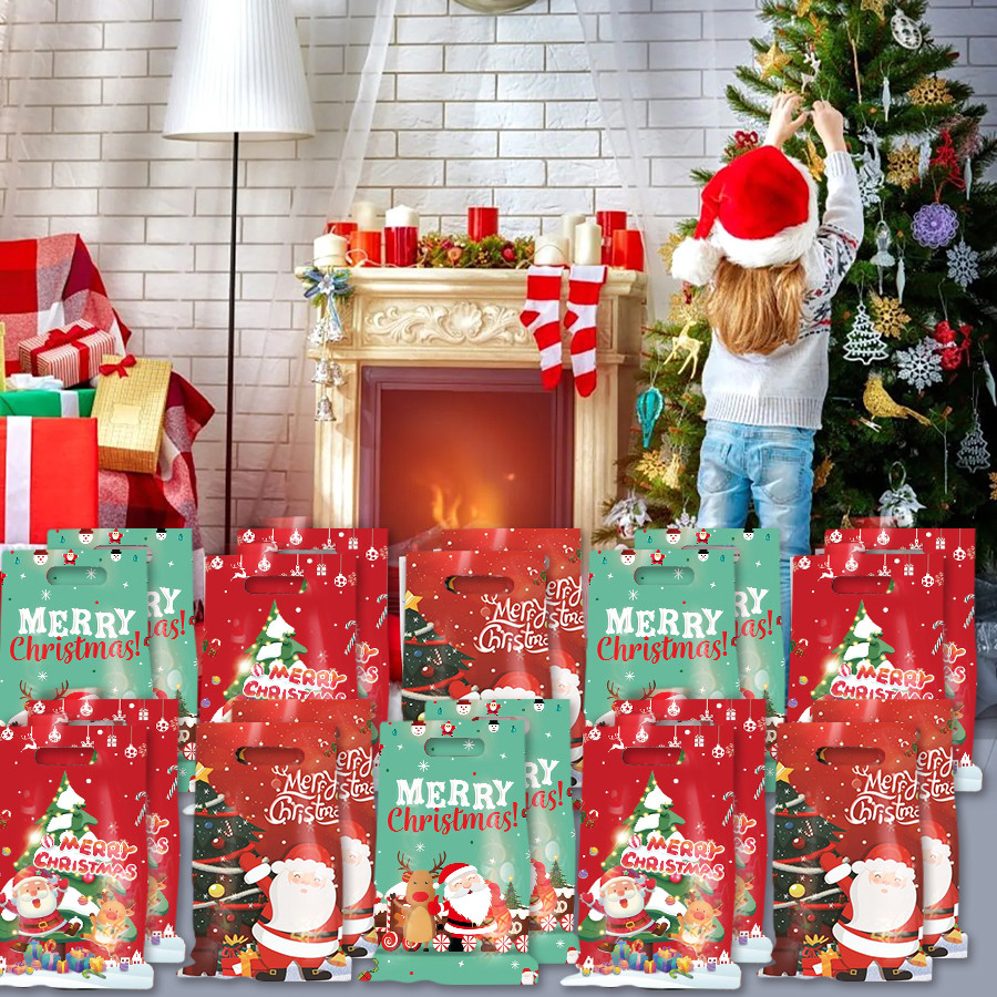 10/30/50pcs Santa Claus คริสต์มาสถุงขนม Elk Snowman คริสต์มาสของขวัญกระเป๋า Xmax ตกแต่งเด็กขนมขบเคี้ยวถุงบรรจุภัณฑ์อาหาร