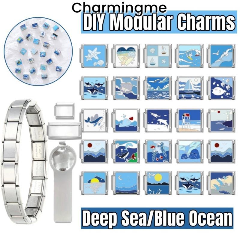 Blue Ocean Series Charms สร้อยข้อมืออิตาลี Charm Links Fit 9 มม.สร้อยข้อมือโมดูลาร์เครื่องประดับสแตนเลส DIY ทํา