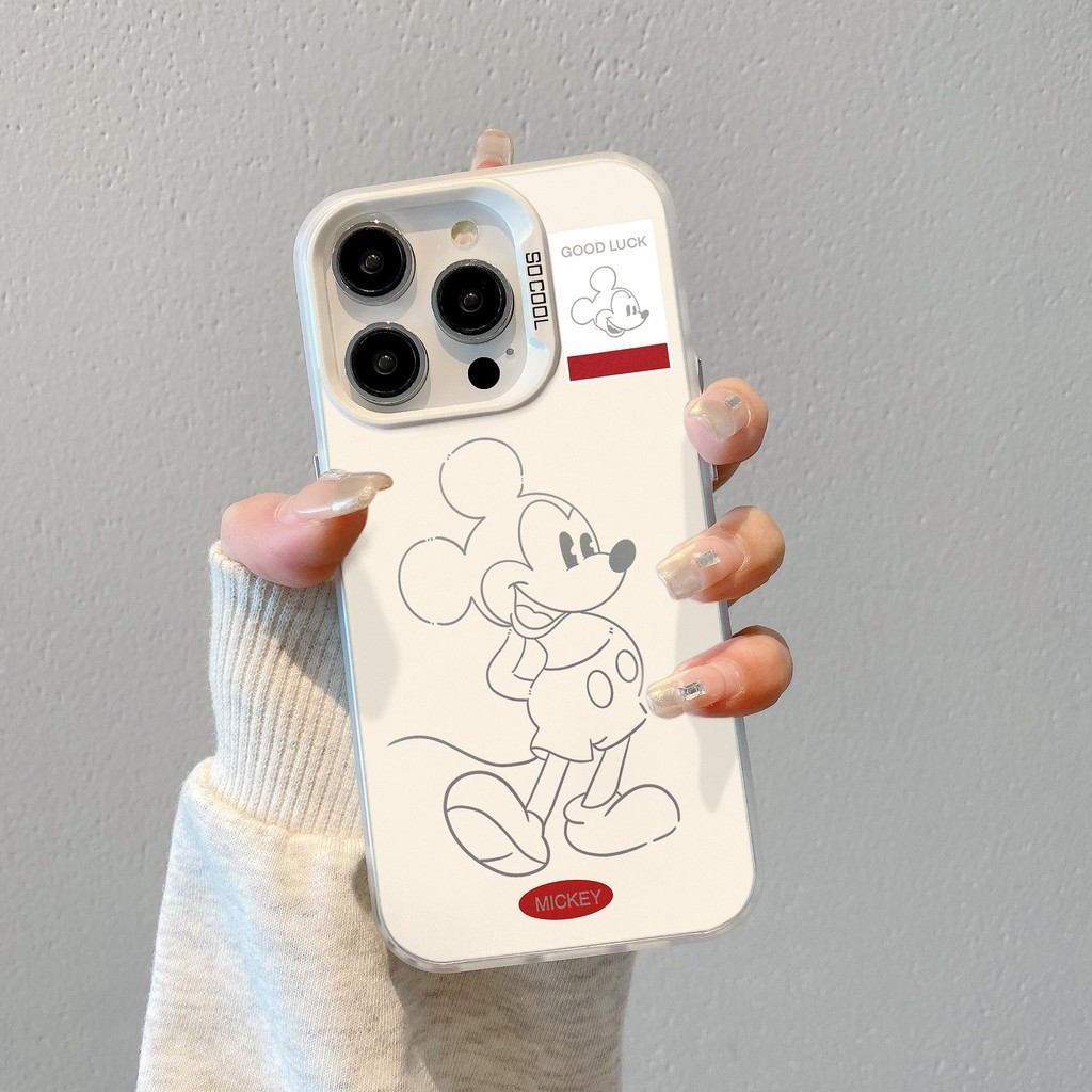 Mickey สำหรับ iPhone 16 15 14 13 12 11 Pro Plus MAX x XR XS MAX border พิมพ์ All-Inclusive fullcover กันกระแทก
