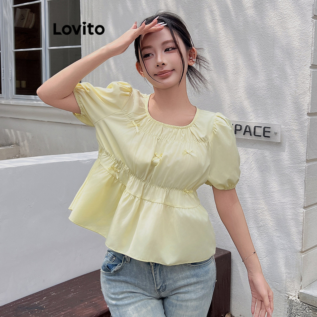 Lovito เสื้อเบลาส์สไตล์ลำลองสำหรับผู้หญิง L104ED044