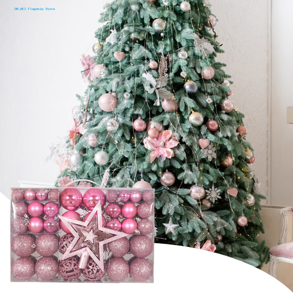 Dr.bei ลูกคริสต์มาสพลาสติก Shatterproof Christmas Balls Sparkling Christmas Decor ชุดต้นไม้ Topper Star 101 ชิ้น Shatterproof Xmas Balls สําหรับเทศกาลตกแต่งต้นไม้