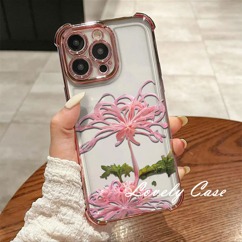 สําหรับoppo A78 A18 A38 A15 A16 A17 A58 A57 A79 A7 A3S A5 2020 Reno 5 6 7 8 11F 12F ProสีชมพูLuckyดอกไม้เคสโทรศัพท์ขั้นสูงโปร่งใสAnti Drop Softปกหลัง