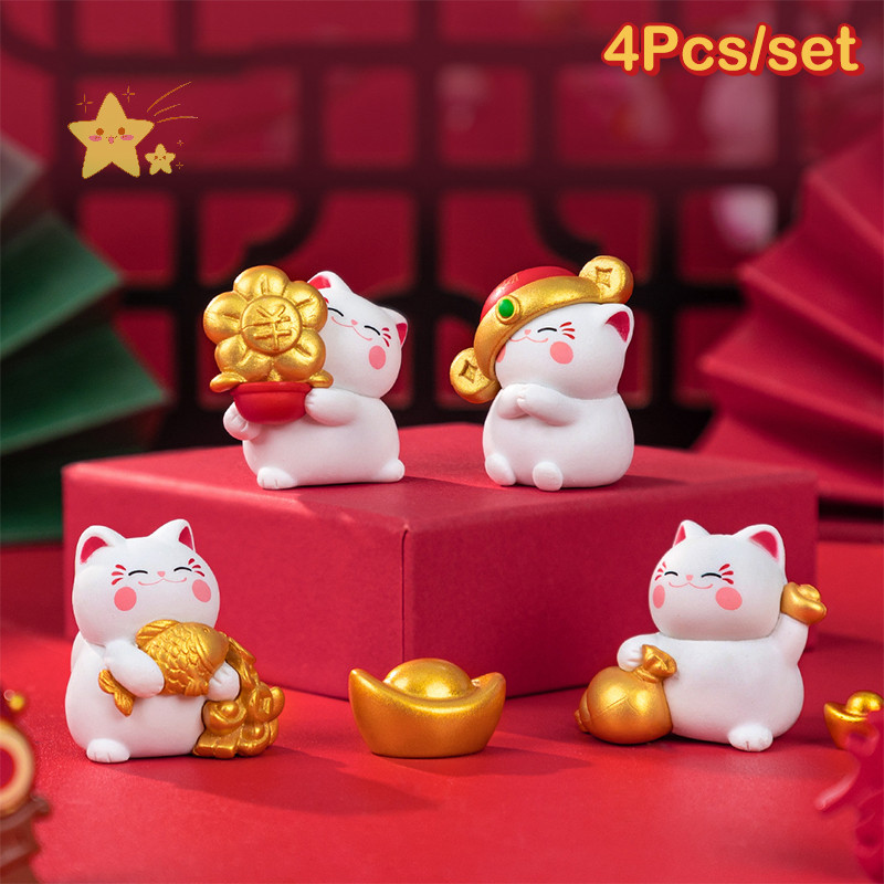 [JBTH] 4 ชิ้น Mini Lucky Cat เครื่องประดับการ์ตูน Fortune ลูกแมวหุ่น Micro ภูมิทัศน์รถตกแต่งภายใน Home Desktop Decor [JB]