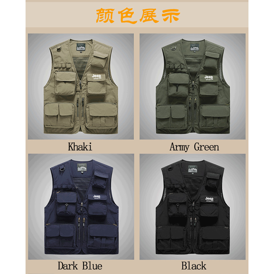 Jeepspirit เสื้อกั๊กยุทธวิธีผู้ชาย 15 กระเป๋าเสื้อกั๊กกลางแจ้ง Camping เดินป่า Quick Dry Vest Plus ขนาด M-7XL - รูปที่ 2