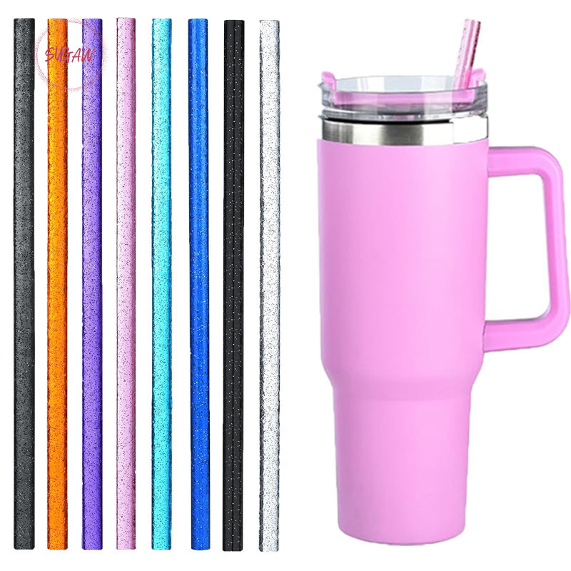 หลอดสี 8 มม. สําหรับแก้วน้ํา, ขวดน้ําแบบใช้ซ้ําได้ 30oz 40oz หลอดเปลี่ยน, หลอดกลิตเตอร์สีสันสดใสสําหรับ Stanley ถ้วยอุปกรณ์เสริม SUGAW