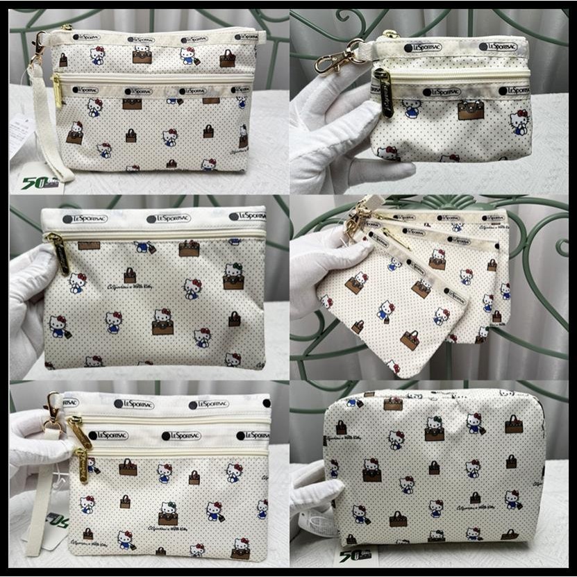 LeSportsac KITTY สินค้าใหม่ สีขาว คิตตี้ กระเป๋าหญิงกระเป๋าสี่เหลี่ยมเล็กกระเป๋าคลัทช์111