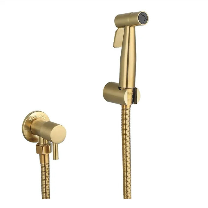 Stainless Steel Wall Mounted Gold Bidet Sprayer Set with Shower Hose and Valve Bathroom Shattaf with