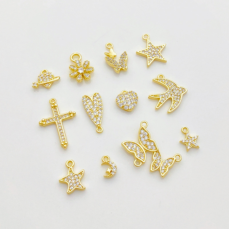 14k Gold Star Moon ปลาดาว Five-pointed Star ผีเสื้อ Swallow จี้ทําด้วยมือ DIY สร้อยข้อมือสร้อยคอ Handmade DIY จี้อุปกรณ์เสริม