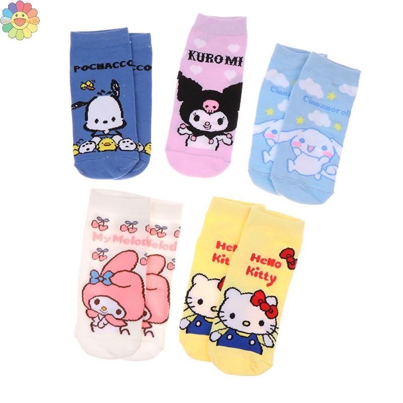 Gogo 1 คู่ Kawaii Sanrio Hello Kitty ถุงเท้าเด็ก Kuromi My Melody Pochacco Cinnamoroll ถุงเท้าสั้นถุงเท้าเด็ก TH