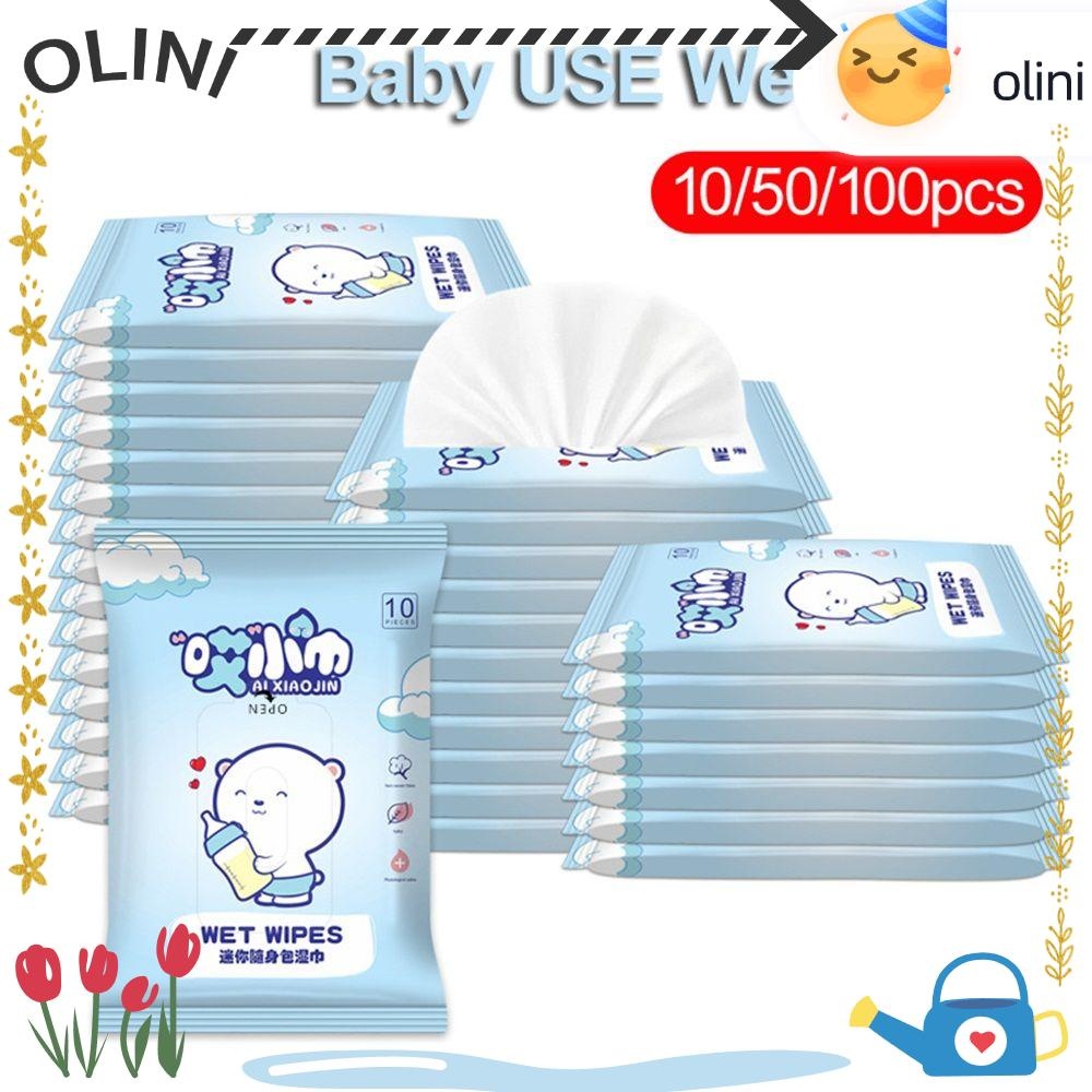 Olini 10/50/100pcs ผ้าเช็ดทําความสะอาดเปียกเด็กไม่ทอแบบพกพาทําความสะอาดมือ Flushable ห้องน้ําไม่แพ้ Swabs Pads