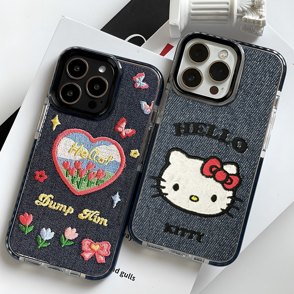 กางเกงยีนส์พิมพ์ kitty สําหรับiphone 15 Pro Max 11 14 XR 13 12 Pro Max 8 7 6 6S Plus X Xs Max Se 2020 13 12 11 Softโปร่งใสTPUเคสโทรศัพท์กันกระแทก